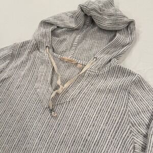 Soft Surroundings Womens Grey White Striped Ribbed Hooded Pullover Size Small